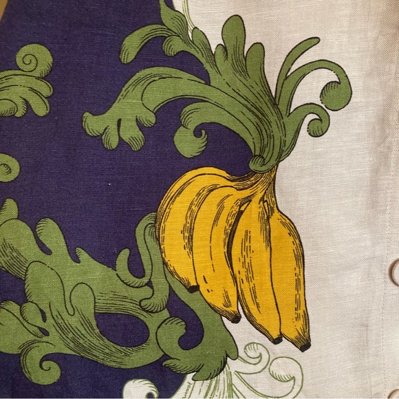 NEW FARM Rio x Anthropologie Puff Sleeve Button Down Blouse Bananas Linen Size L - Picture 10 of 16